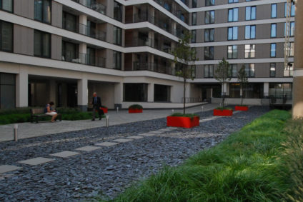 verharding dak groendak met bomen en beplanting